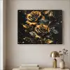 Rozen - Goud - Zwart - Bloemen - Modern Textielframe zwart klein -sfeer2