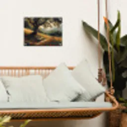 Bankje - Boom - Klaprozen - Heuvels tuinposter los doek klein -sfeer7