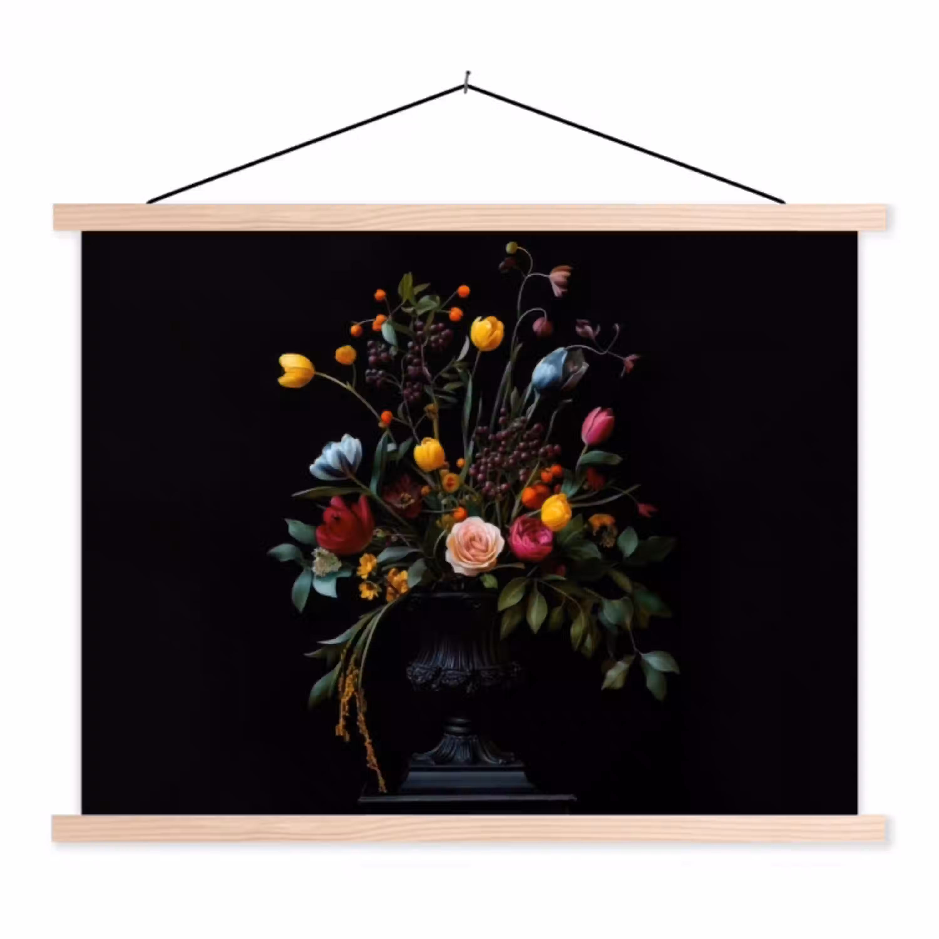 Klassiek - Vaas - Boeket - Bloemen textielposter latten blank klein -3d