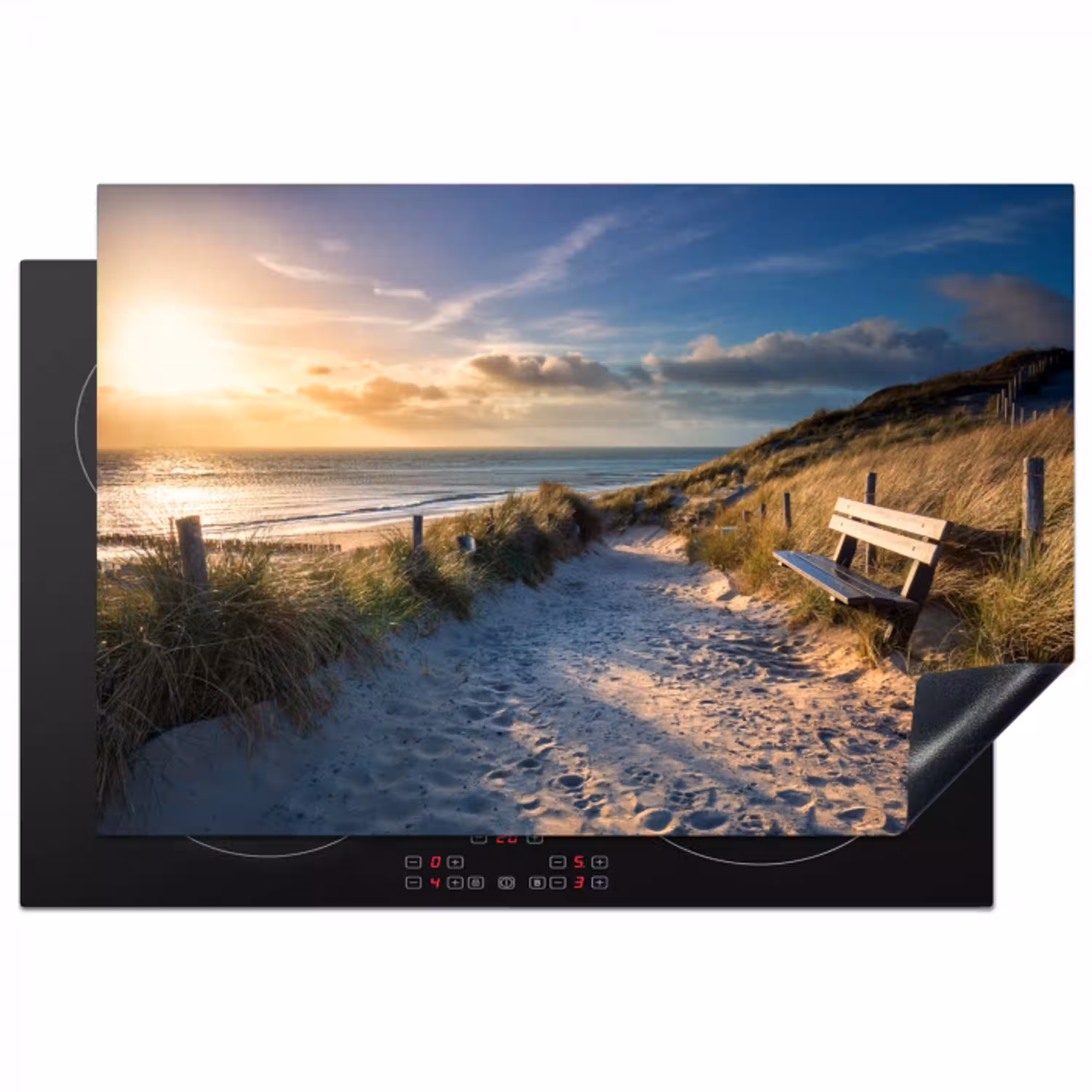Zonsondergang - Strand - Duin - Gras - Bank Inductie beschermer vinyl 3mm klein -3d