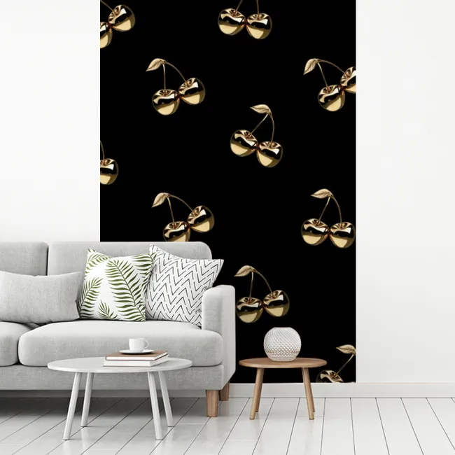 Patroon - Kersen - Goud - Chrome fotobehang vinyl groot -woonkamer