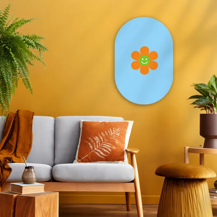 Bloem - Smiley - Kleurrijk Wandcirkel Ovaal Forex klein -sfeer4