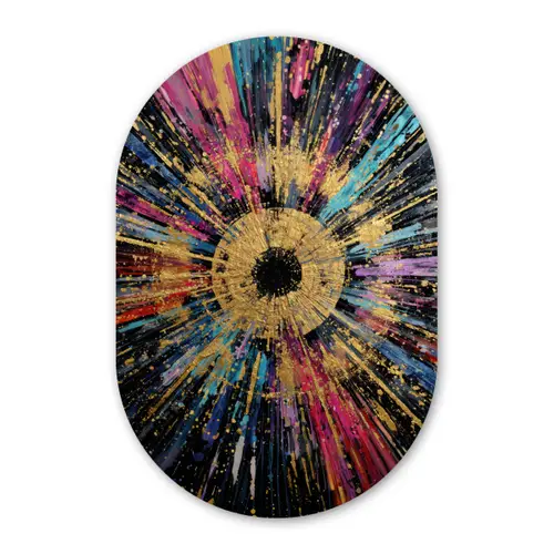 Explosie - Goud - Kleurrijk - Abstract Wandcirkel Ovaal Forex klein -3d