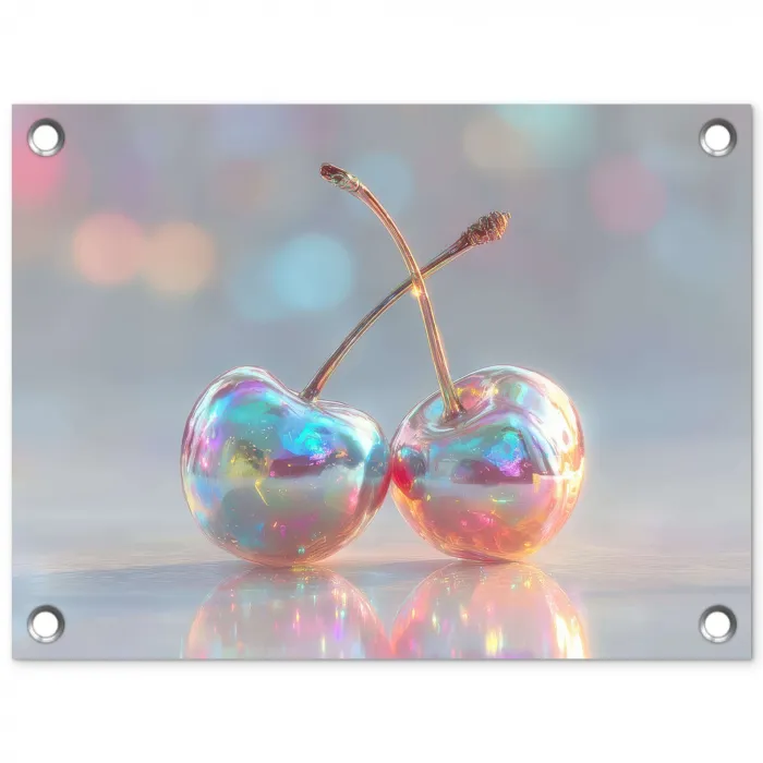 Kersen - Glanzend - Regenboogkleur tuinposter los doek klein -3d