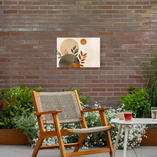 Vormen - Rond - Bladeren - Beige Tuinposter op houten frame 2 cm dik klein -sfeer3