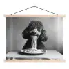 Poedel - Hond - Zwart - Wit - Schattig - Pasta textielposter latten blank klein -3d