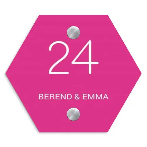 Weiße Herzchen in den Ecken - Modern Naambord Hexagon klein -3d
