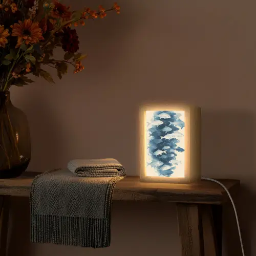 Vissen - Minimalistisch - Blauw Light Box met kabel (Tafellamp) klein -sfeer4