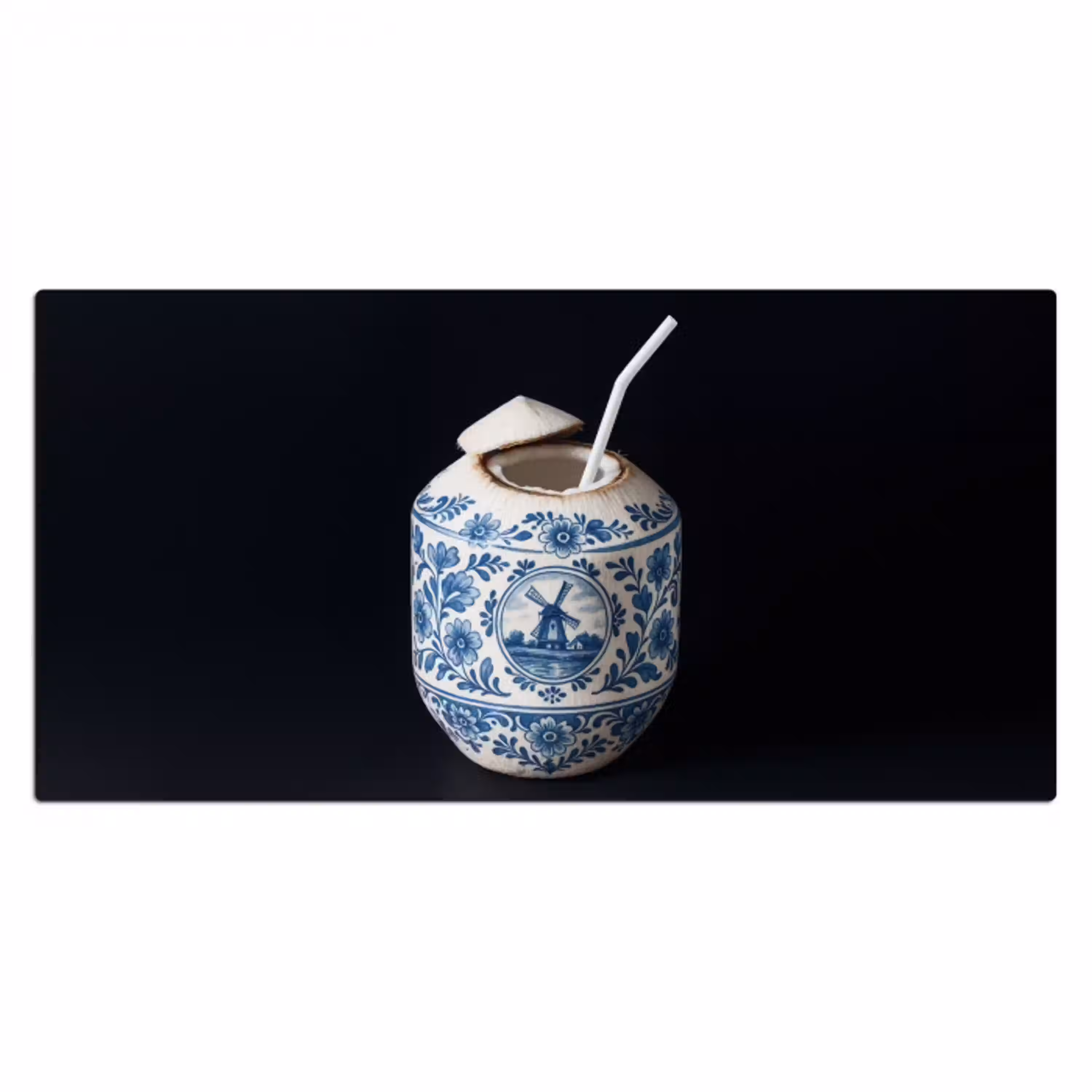 Kokosnoot - Eten - Delfts blauw - Drinken Muismat XXL klein -3d_leeg