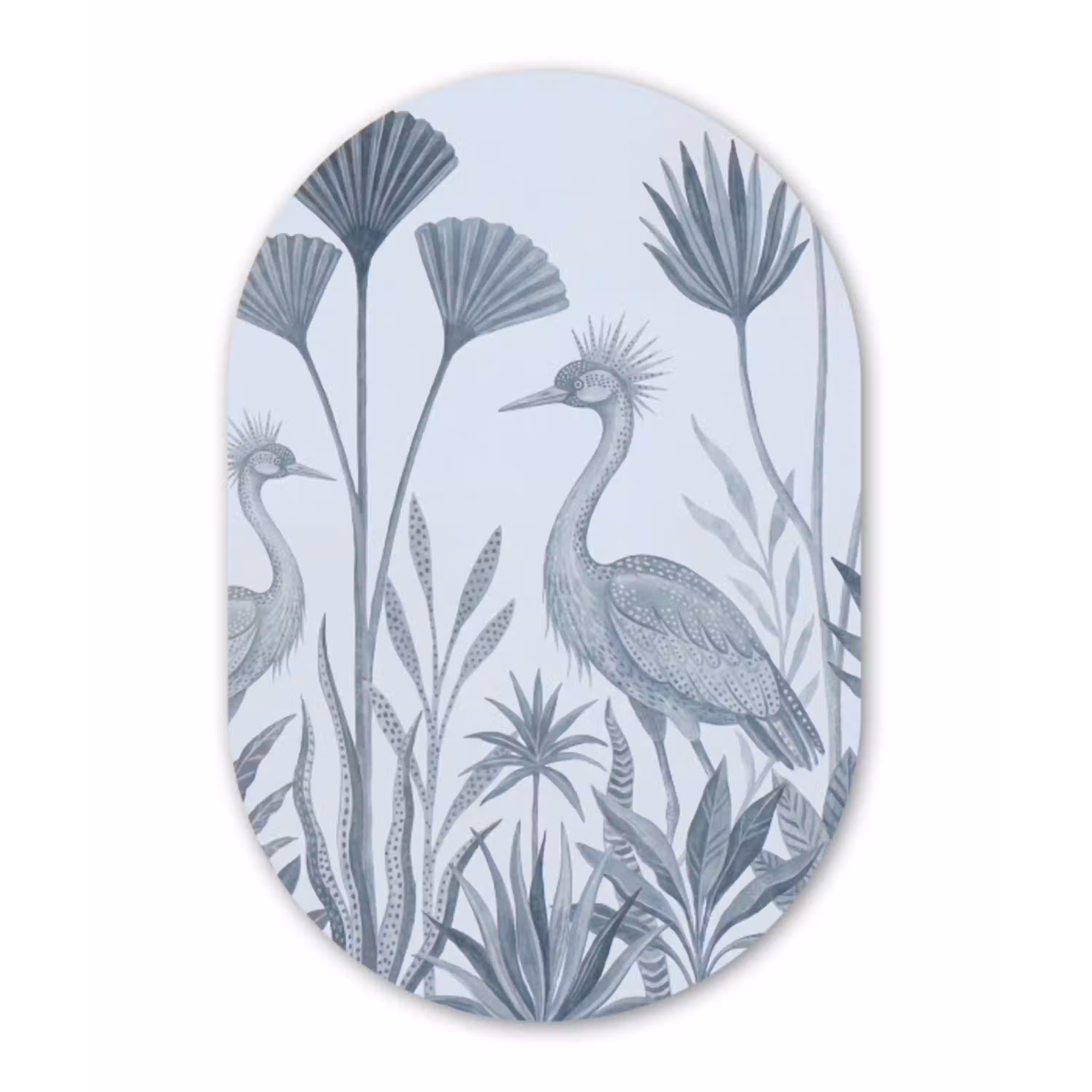 Vogel - Tropisch - Illustratie - Blauwgrijs - Natuur Wandcirkel Ovaal Aluminium middel -3d