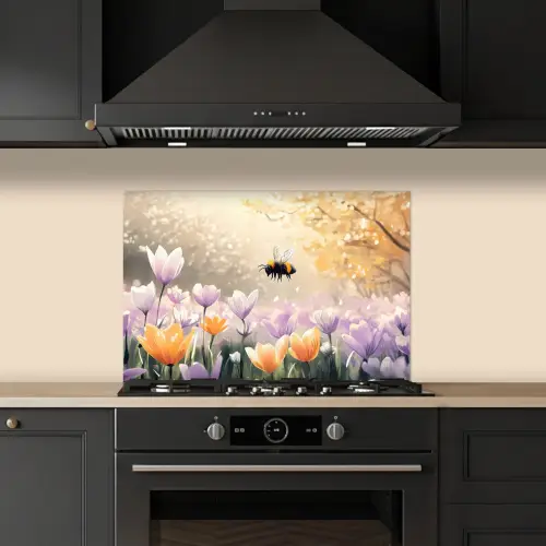 Viooltjes - bij - Zonlicht keuken achterwand spatscherm klein -sfeer1