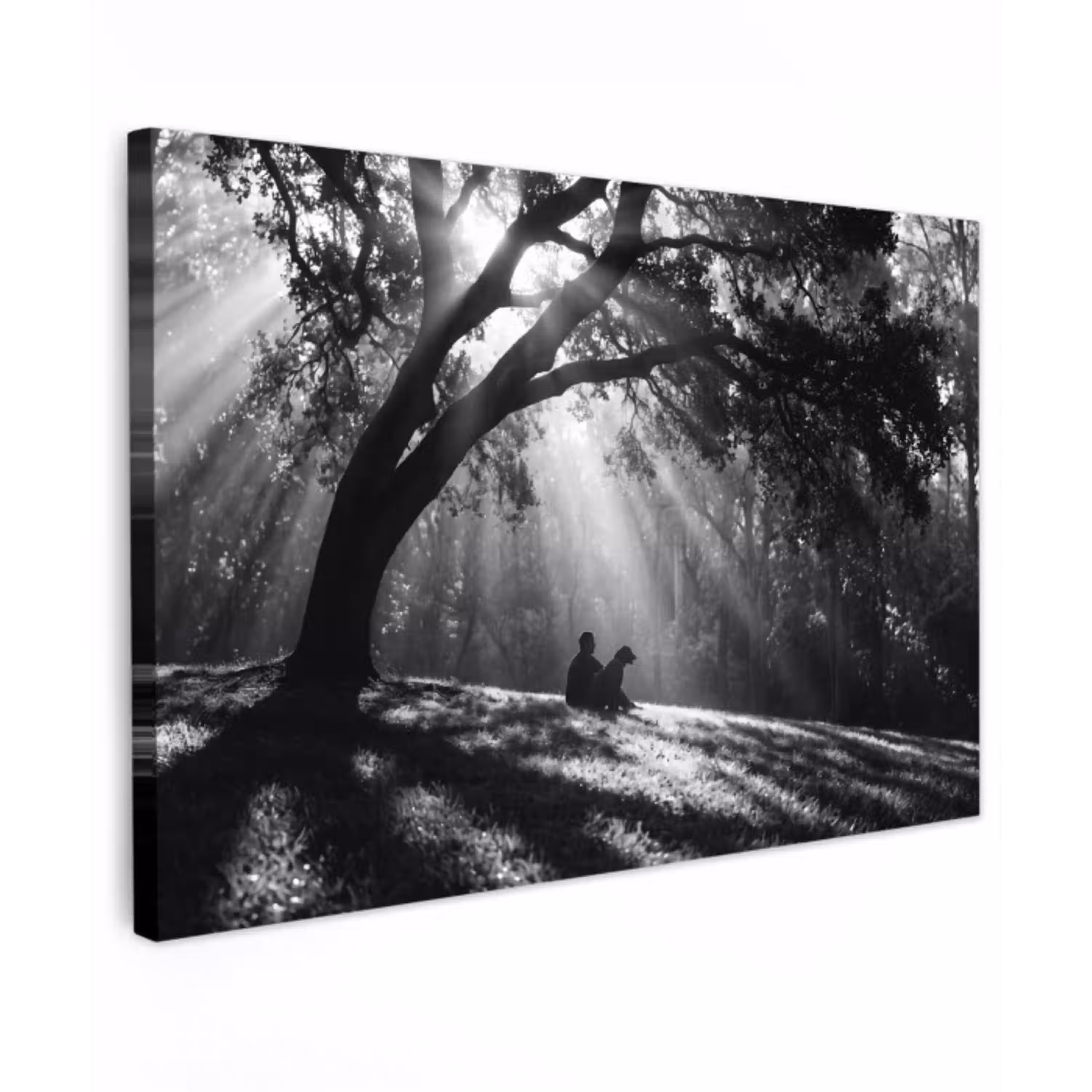 Mens - Hond - Natuur - Zwart-wit - Silhouet canvas 2cm klein -z3d