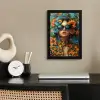 Vrouw - Bloemen - Oranje - Blauw - Modern fotolijst zwart zonder passe partout klein -sfeer1