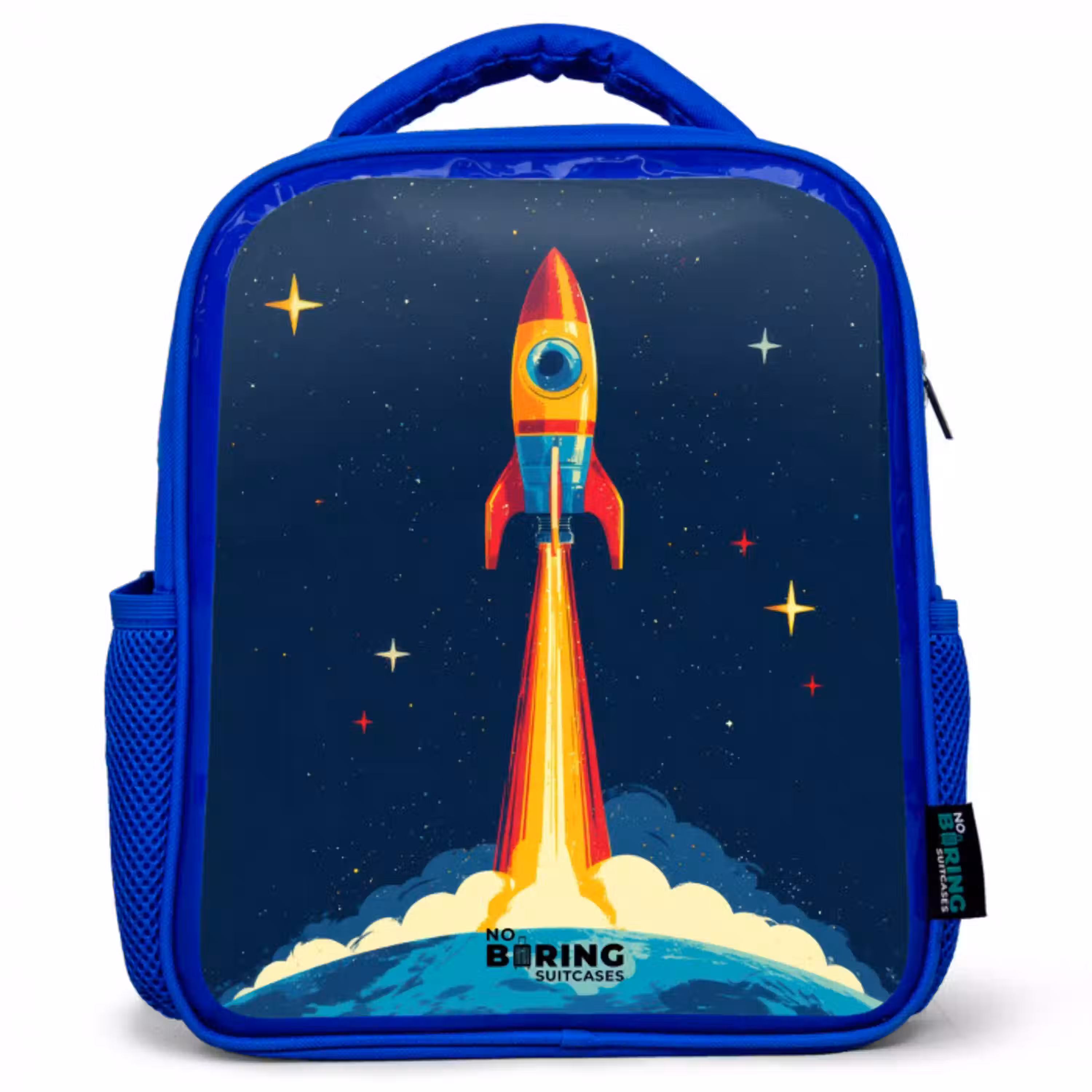 Planeet - Raket - Sterren - Donkerblauw Kinderrugzak - Blauw middel -3d