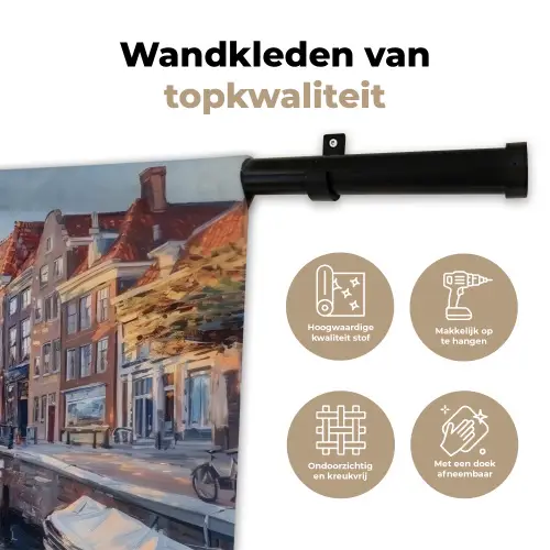 Brug - Stad - Huizen - Boot Wandkleed katoen klein -sfeer2