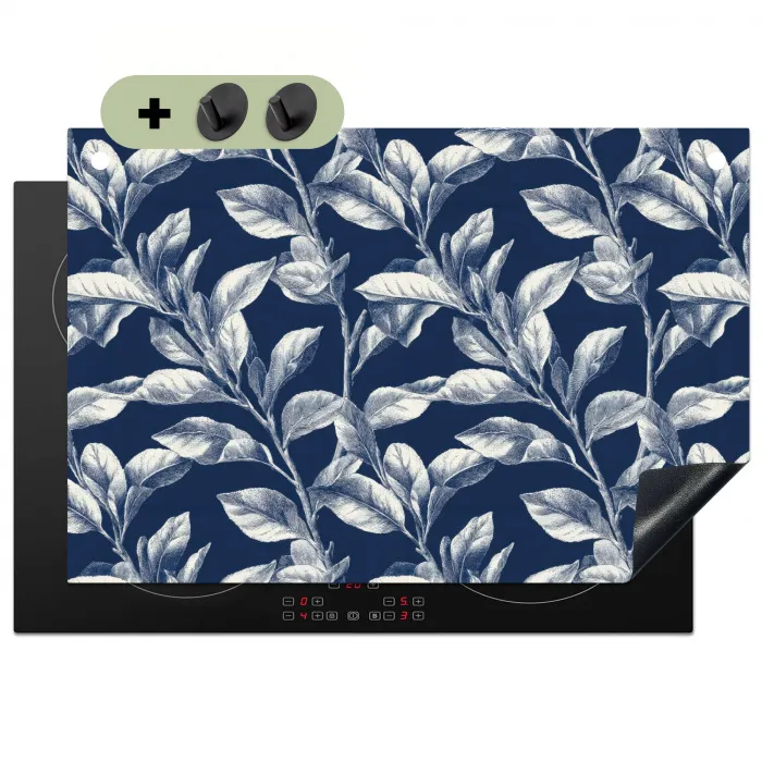 Botanisch - Patroon - Blauw Inductie beschemer met haakjes klein 777 -3d