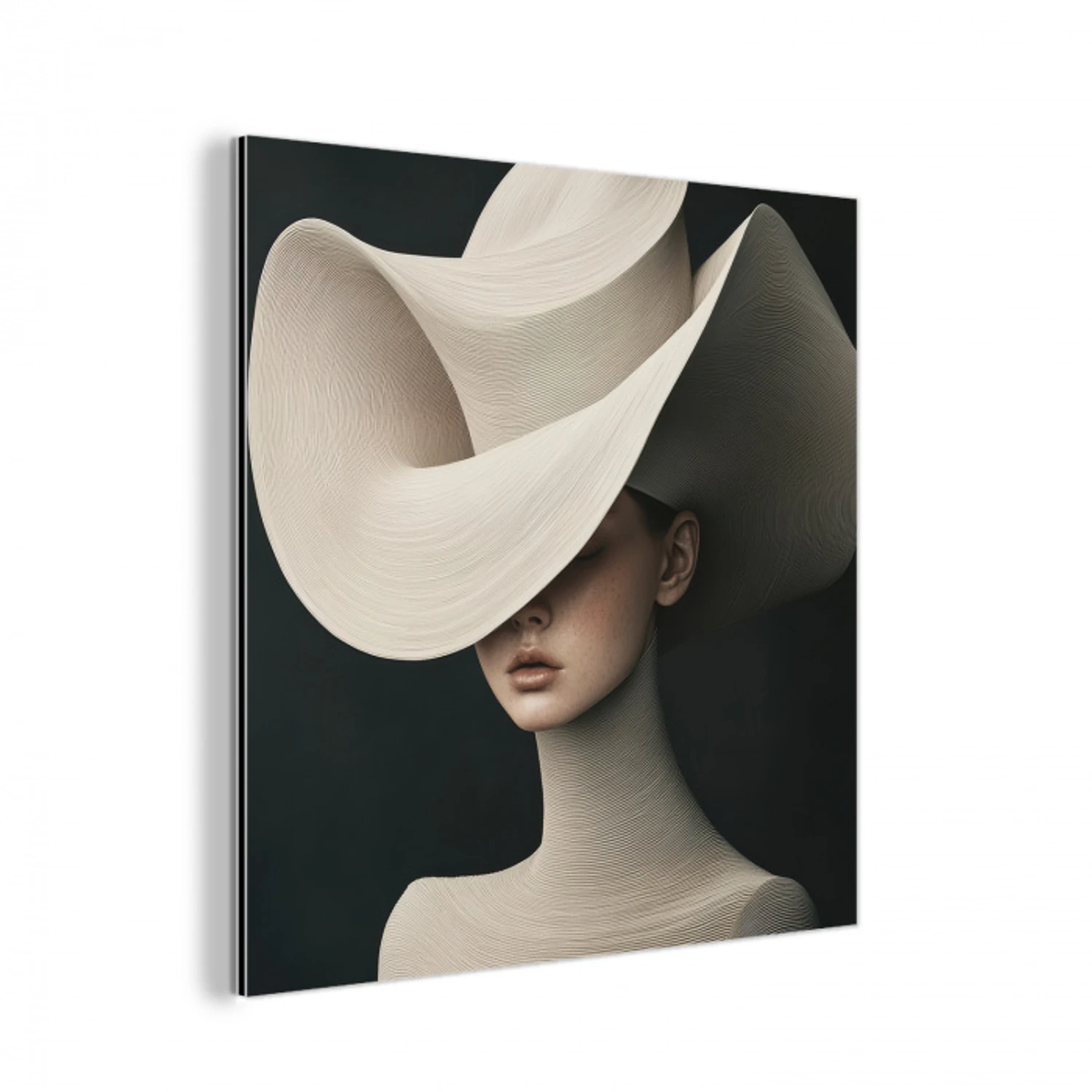 Vrouw - Golvende - Hoed aluminium wit klein -3d