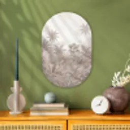 Jungle - Tropisch - Natuur -Vintage - Beige Wandcirkel Ovaal Forex klein -sfeer2