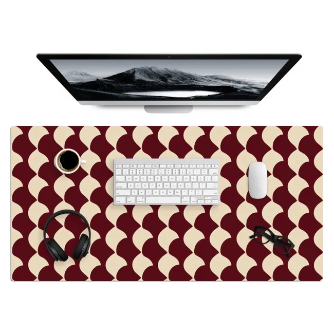 Desk Mat - Red - Tile pattern - Cream