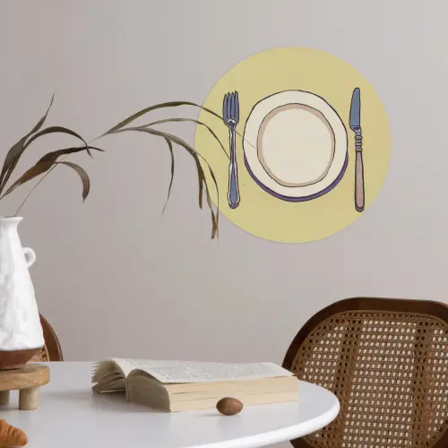 Illustratie - Bord - Bestek - Beige Wandcirkel behangsticker klein -sfeer3