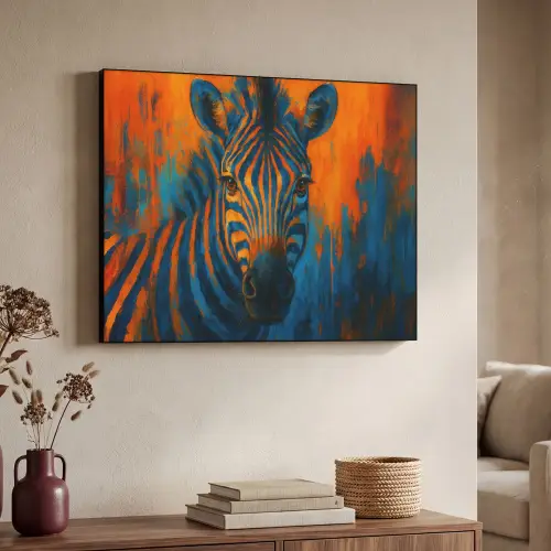 Zebra - Abstract - Blauw Textielframe zwart klein -sfeer3