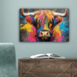 Graffiti - Schotse hooglander - Koe - Kleurrijk canvas 2cm klein -sfeer4