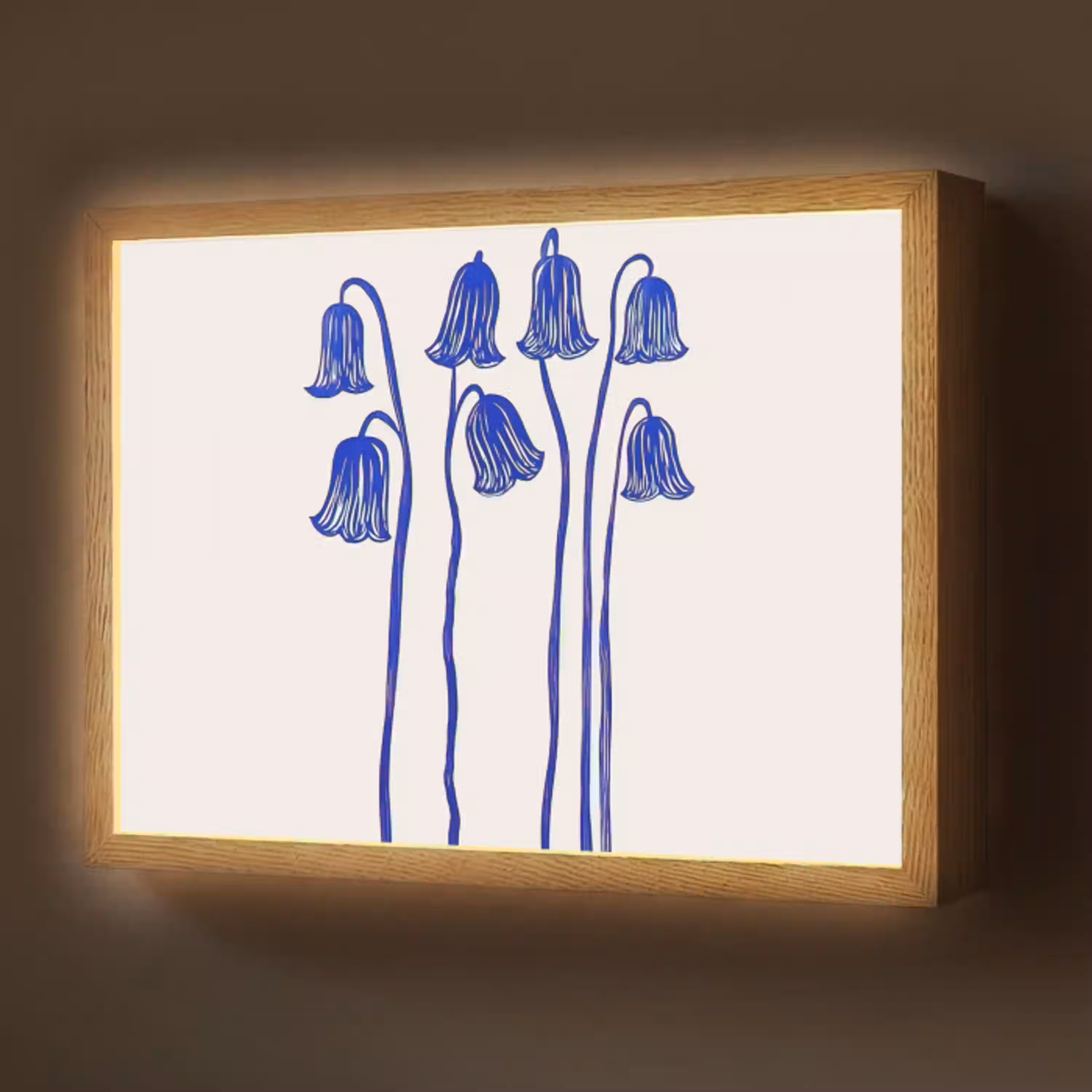 Bloemen - Blauw - Lijnen - Bloemblaadjes Light Box met batterij (Wandlamp) middel -z3d_website
