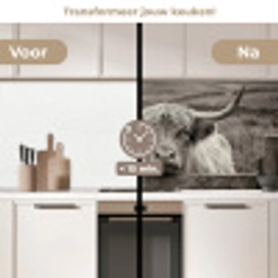 Schotse hooglander - Zwart - Wit - Hout keuken achterwand 2 middel -voor-na2_NL