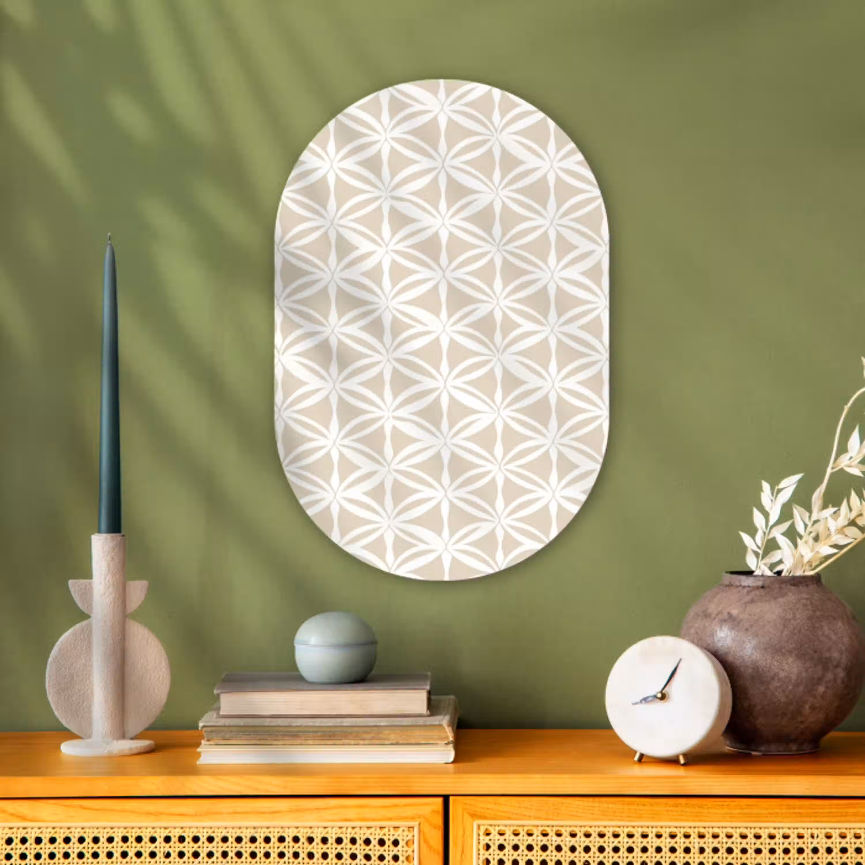 Motief - Modern - Beige Wandcirkel Ovaal Forex klein 630 -sfeer2