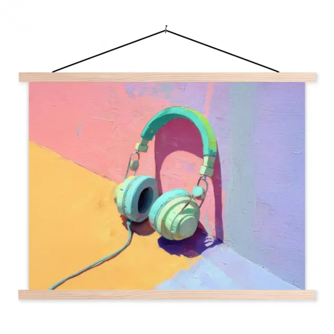 Koptelefoon - Mintgroen - Draad textielposter latten blank klein -3d