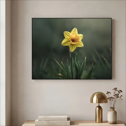 Bloem - Narcis - Gras - Geel Textielframe zwart klein -sfeer2