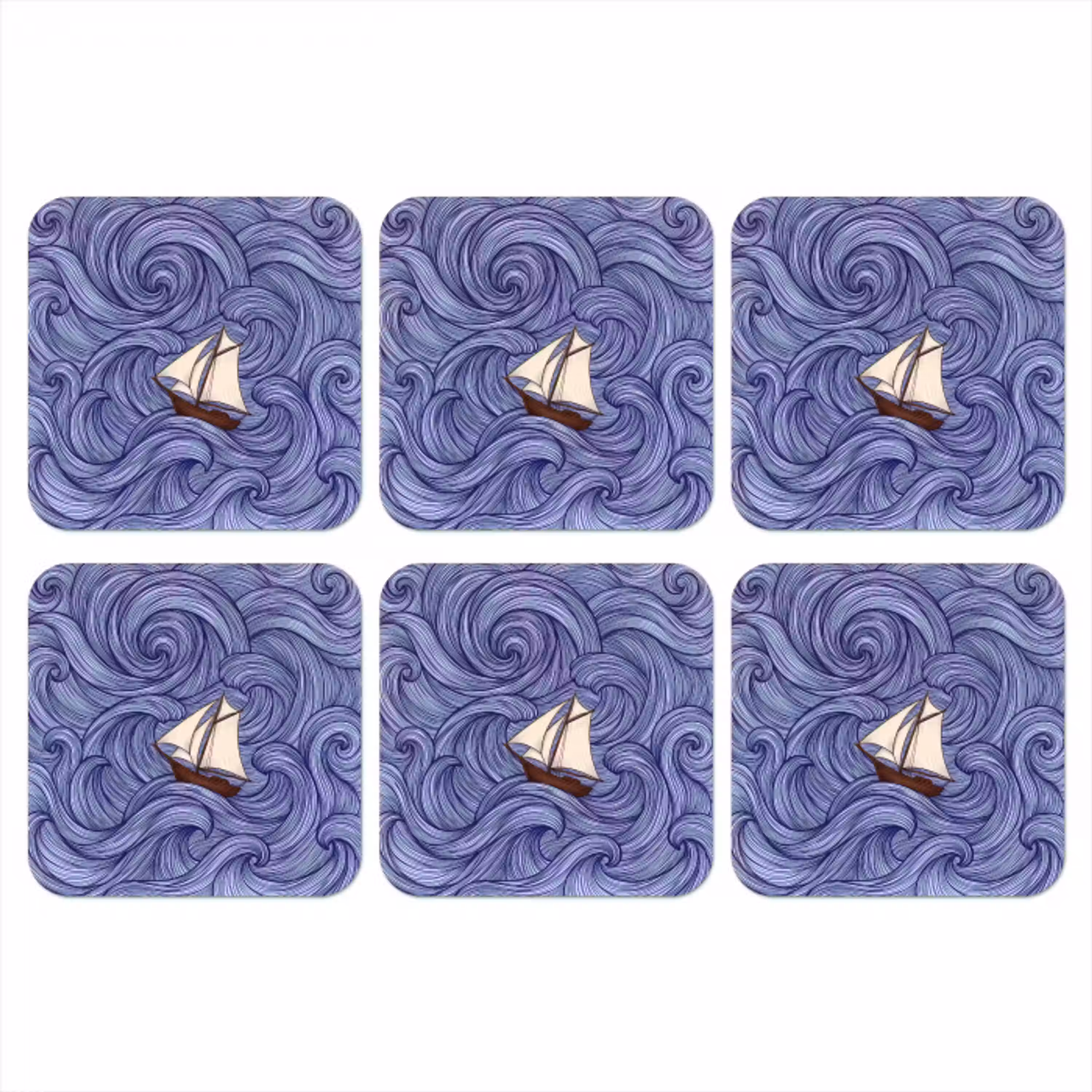 Schip - Golven - Zee - Illustratie - Blauw onderzetter kurk middel -3d