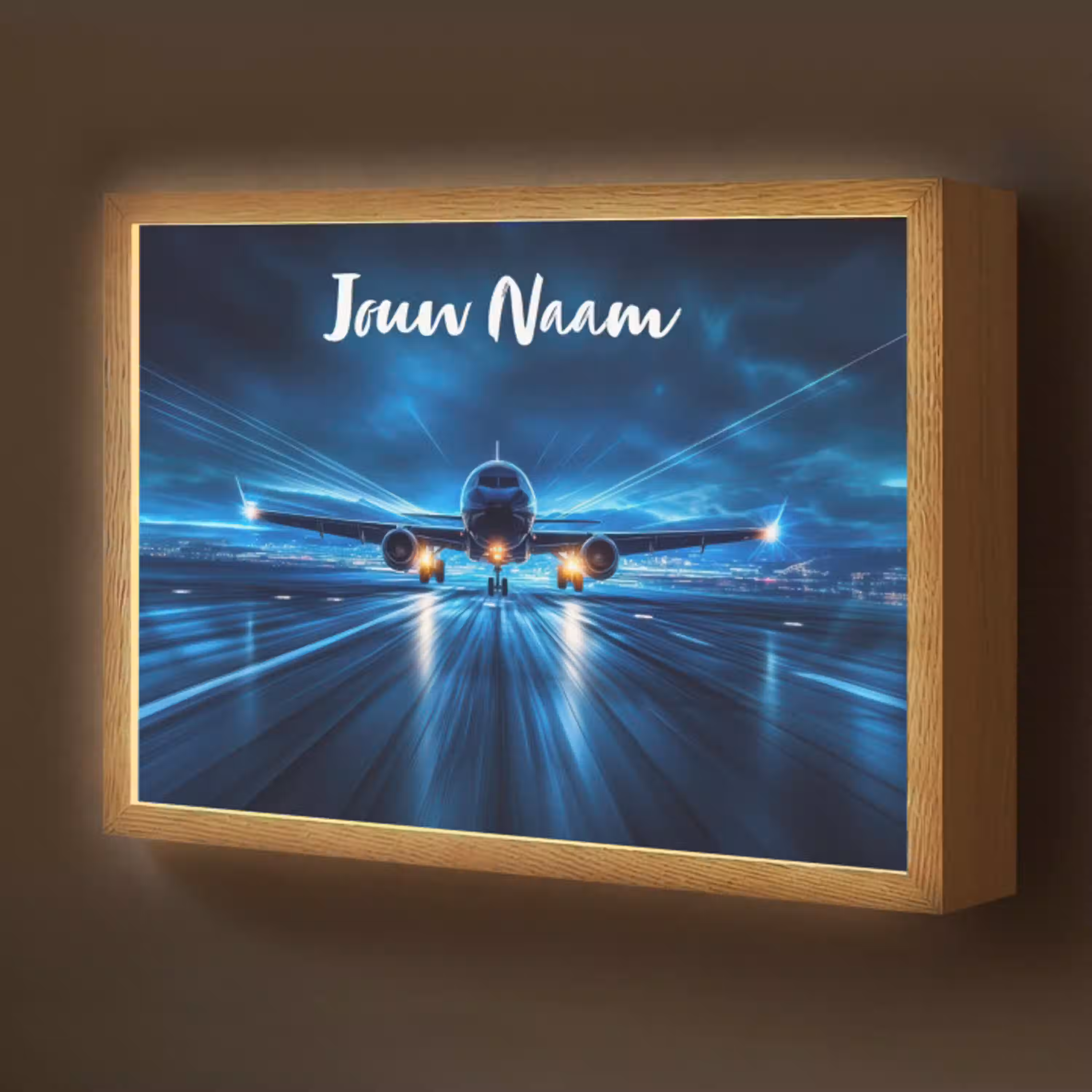 Vliegtuig - Blauw - Futuristisch Light Box met batterij (Wandlamp kind) middel -z3d_website