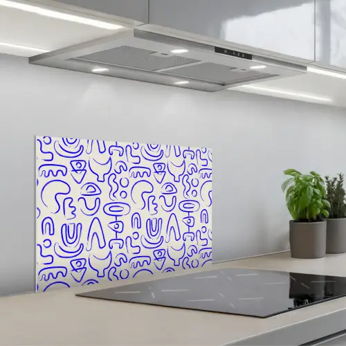 Blauw - Patroon - Abstract - Beige keuken achterwand spatscherm klein 900 -3d_schuin
