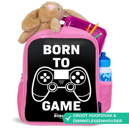 Born to game met controller Kinderrugzak - Roze middel -inhoud_NL