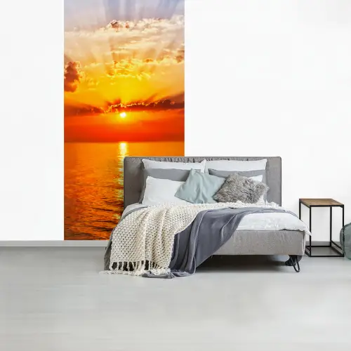 Zonsondergang - Zee - Lucht - Oranje - Horizon - Water fotobehang vinyl groot -slaapkamer