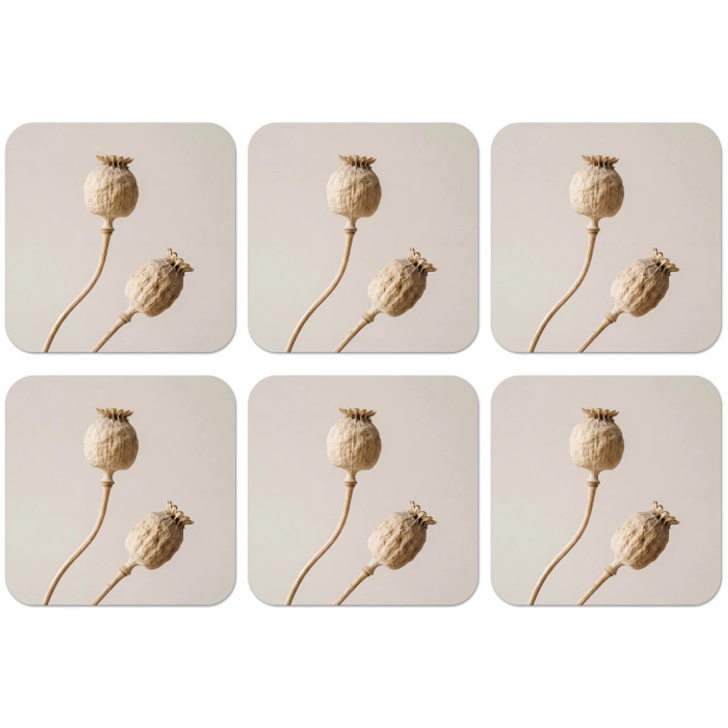 Papaverbollen - Droogbloemen - Minimalistisch - Beige - Rustig onderzetter kurk middel -zkaufland3dotto