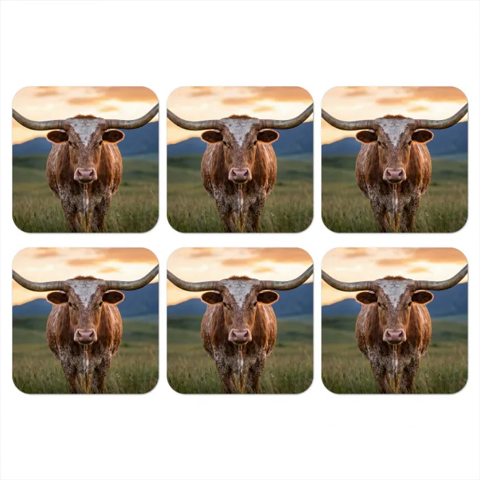 Longhorn - Landschap - Zonsondergang onderzetter kurk middel -3d