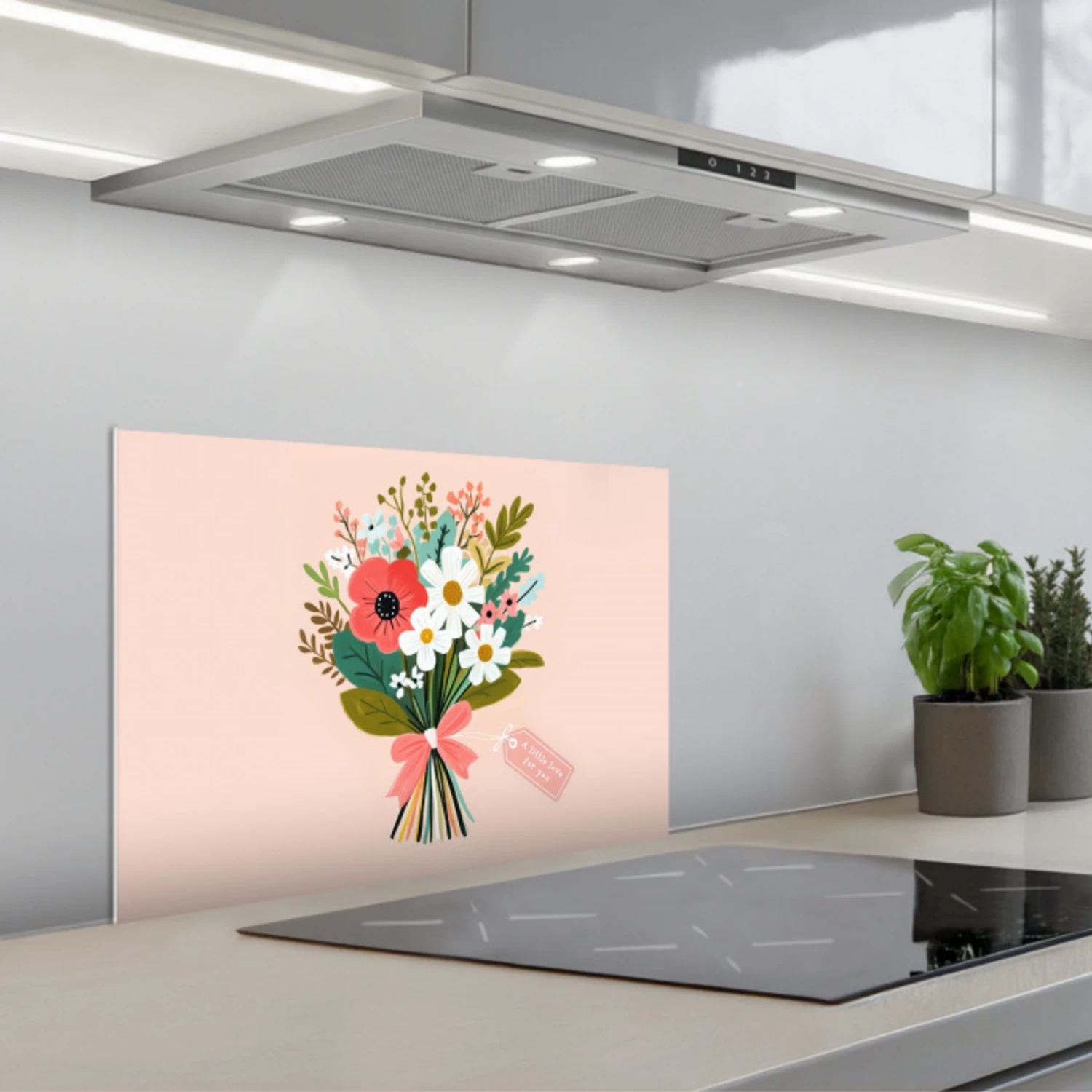 Boeket - Strikje - Kaartje - Quote keuken achterwand spatscherm klein -3d_schuin