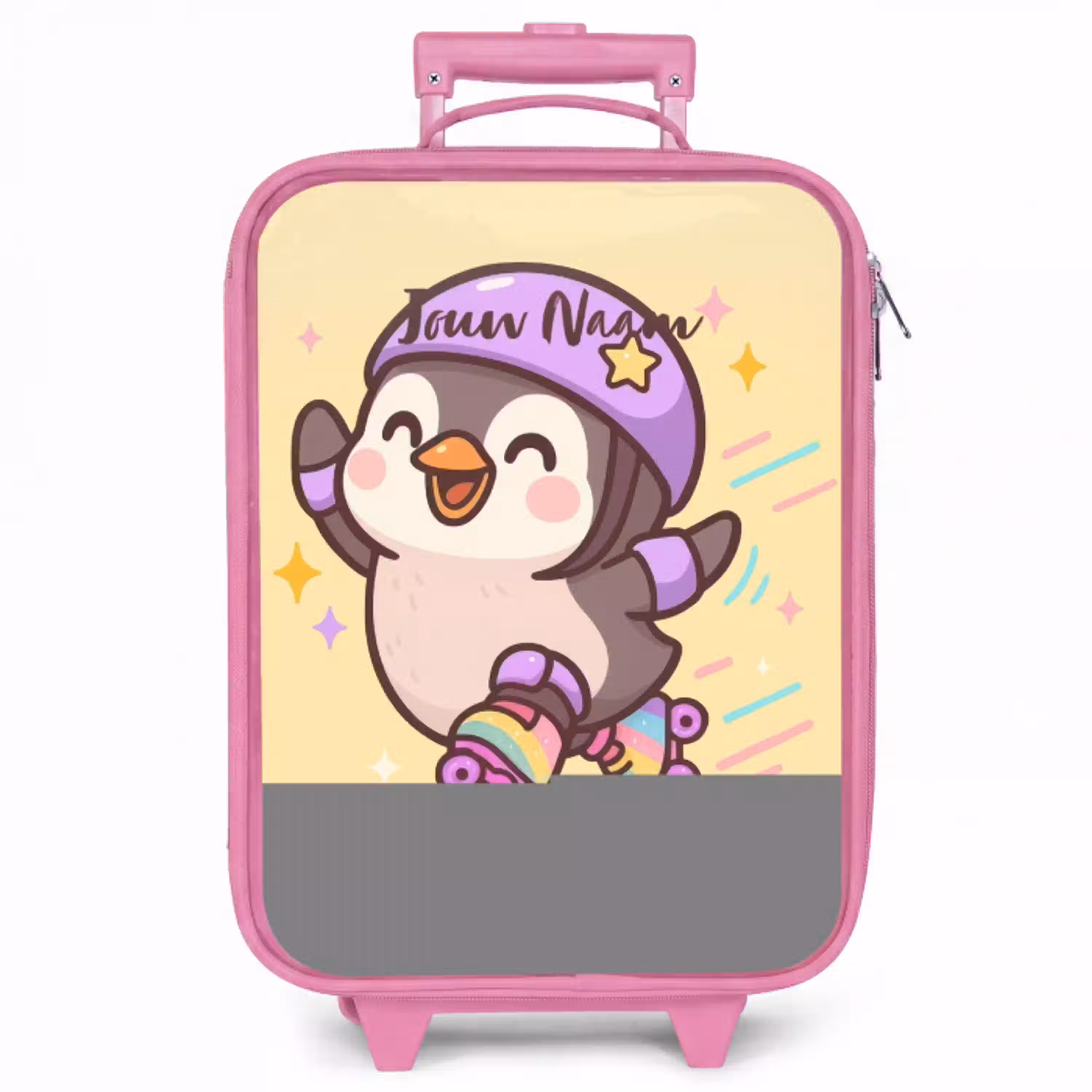 Kawai - Pinguin - Rolschaatsen Kinderkoffer - Roze klein -zzz_website3d