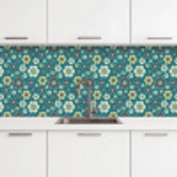 Retro - Bloemen - Patronen - Blauw keuken achterwand 2 middel 871 -3d