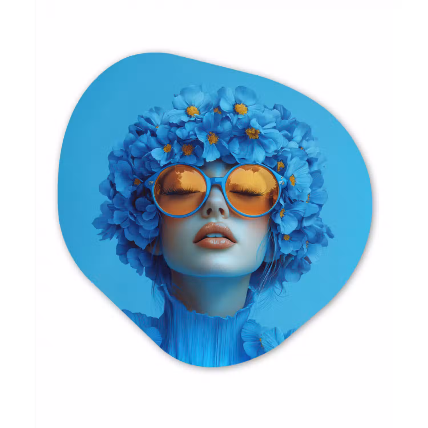 Forexbild Organische Form - Frau - Blume - Blau - Modern - Brille - Porträt