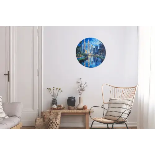 Stad Kuala Lumpur - Skyline - Wolkenkrabbers - Water Wandcirkel aluminium klein -woonkamer