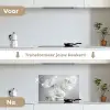 Stilleven - Bloemen - Zwart wit - Klaproos - Botanisch keuken achterwand spatscherm klein -voor_na_NL
