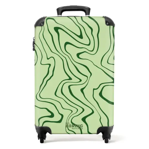 Lichtgroene achtergrond met abstracte donkergroene lijnen NBS - Handbagage koffer - Unisex middel -productfoto_recht