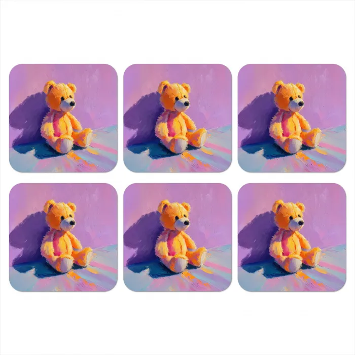 Teddybeer - Schaduw - Penseelstreken - Paars onderzetter kurk middel -3d