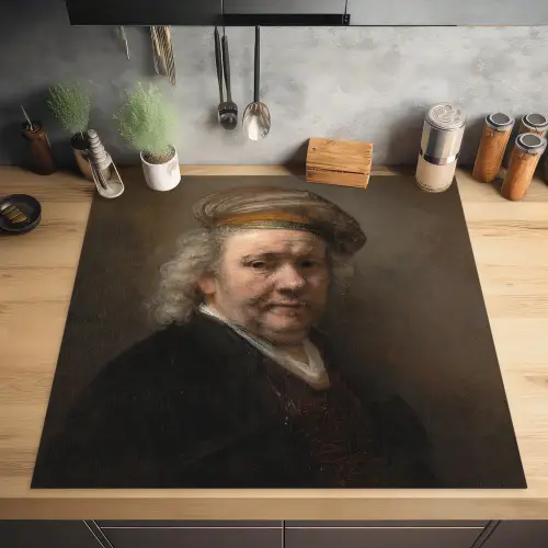 Zelfportret - Schilderij van Rembrandt van Rijn Inductie beschermer vinyl 3mm middel -sfeer5
