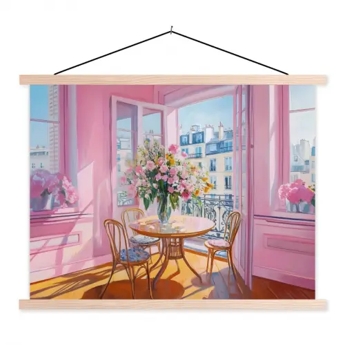 Pink - City - Bloemen textielposter latten blank klein -3d