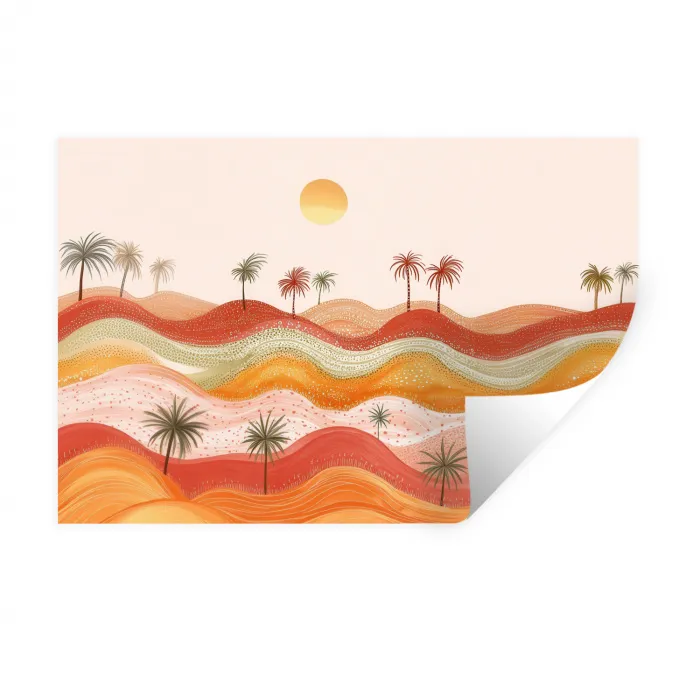 Abstract landschap - Palmbomen - Kleurrijk Muursticker klein -3d