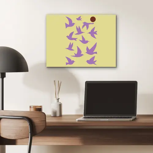 Vogels - Cirkel - Geel - Beweging PET vilt klein -sfeer5
